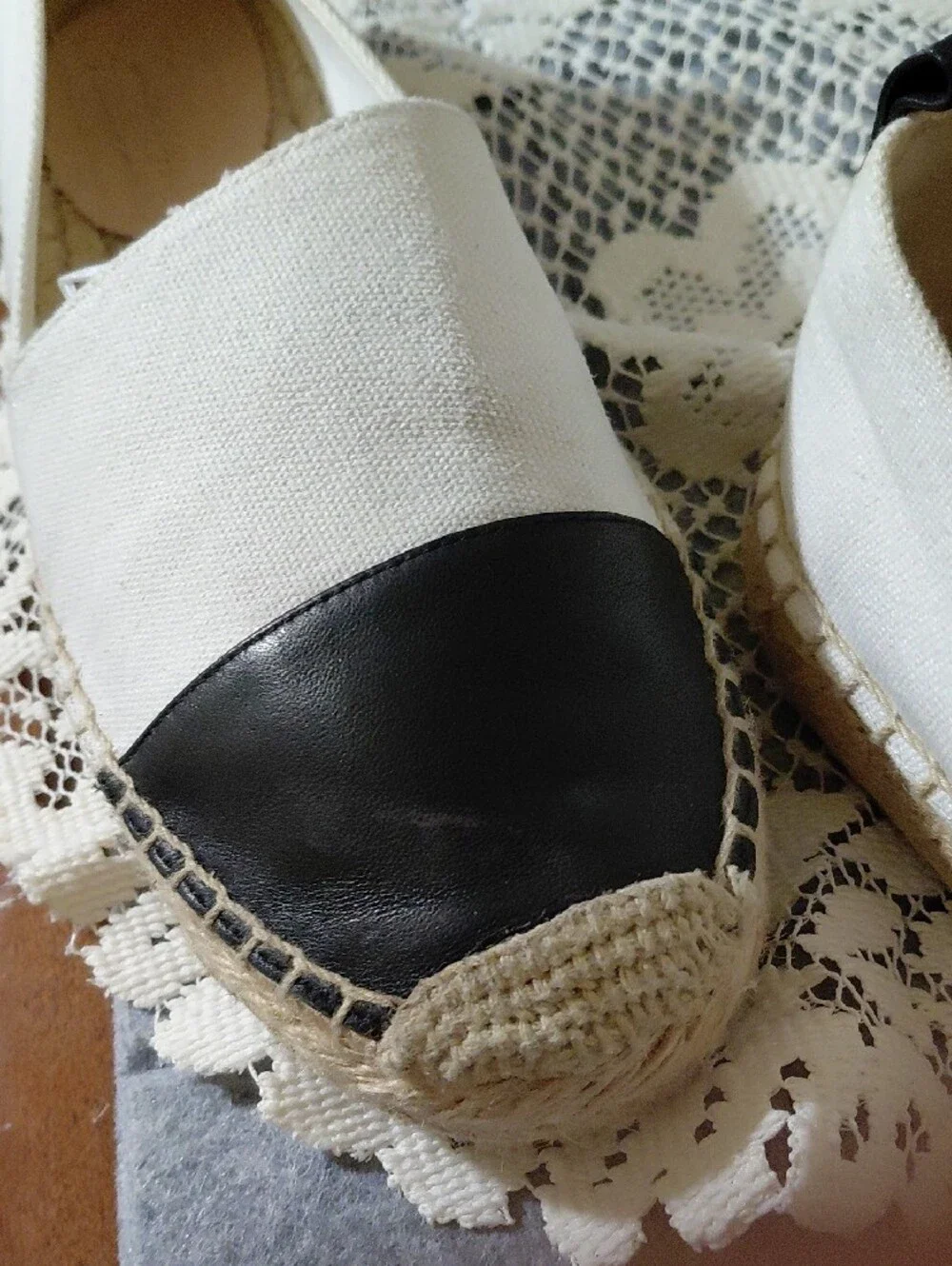 J. Crew White Canvas Espadrilles with Black Toe Cap